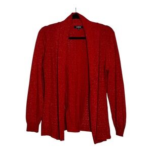 Elementz Womens Red Metallic Sparkle Open Front Cardigan Sweater MSVR0721 Medium